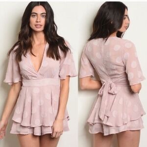 Fashion Nova Blush Pinpoint Polkadot Romper